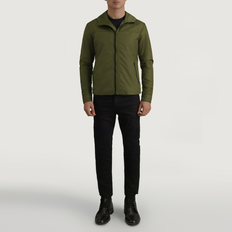 Mens Wesley Green Hooded Windbreaker Jacket Full Length-2-1698749449717